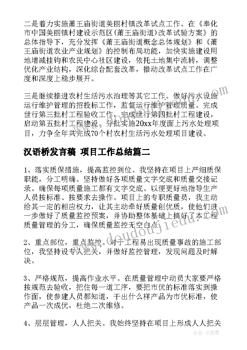 汉语桥发言稿 项目工作总结(模板5篇)