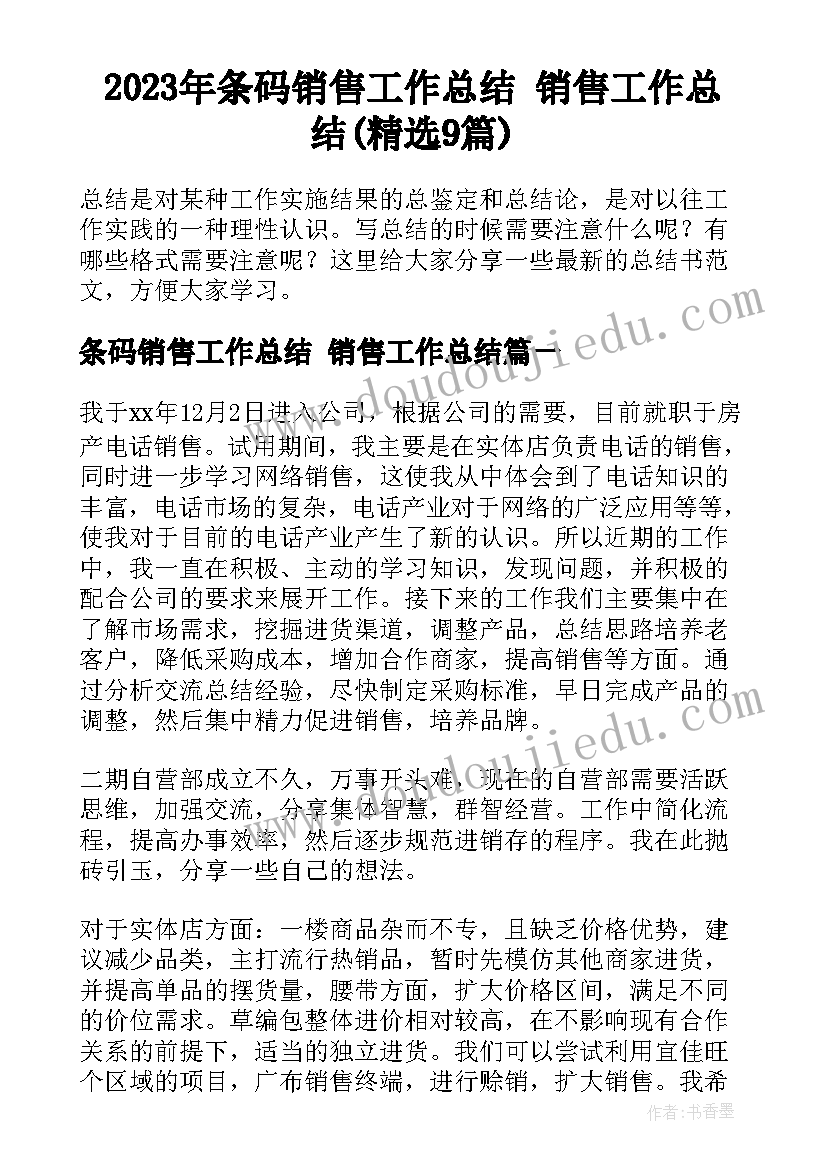 2023年条码销售工作总结 销售工作总结(精选9篇)