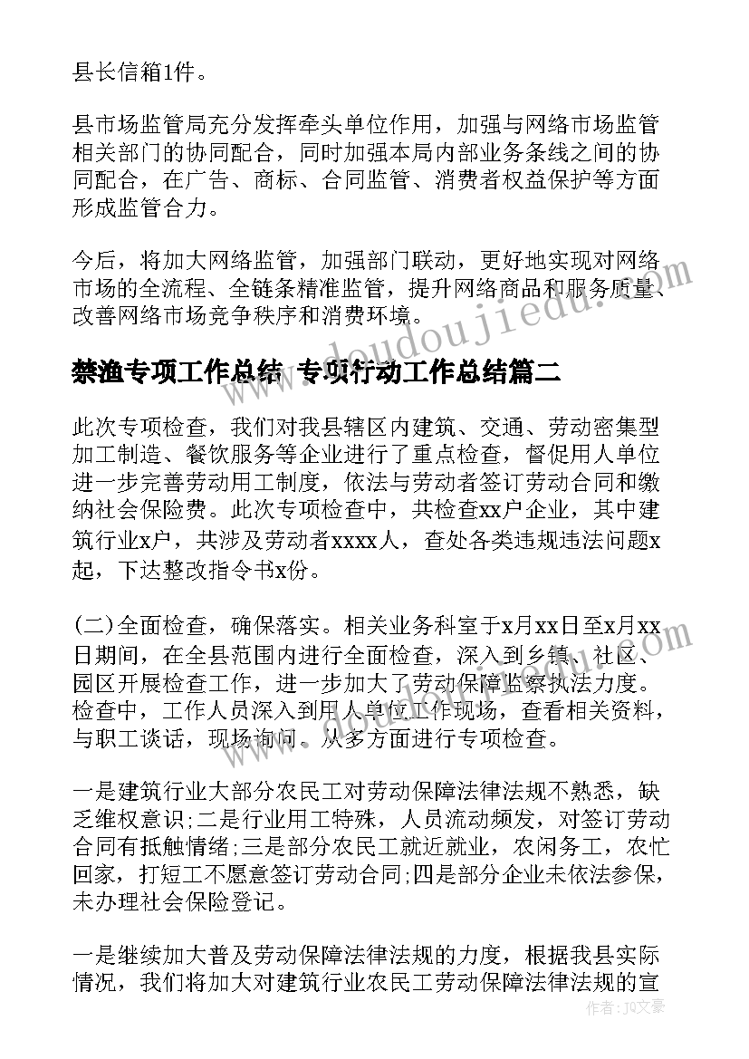 最新禁渔专项工作总结 专项行动工作总结(精选5篇)