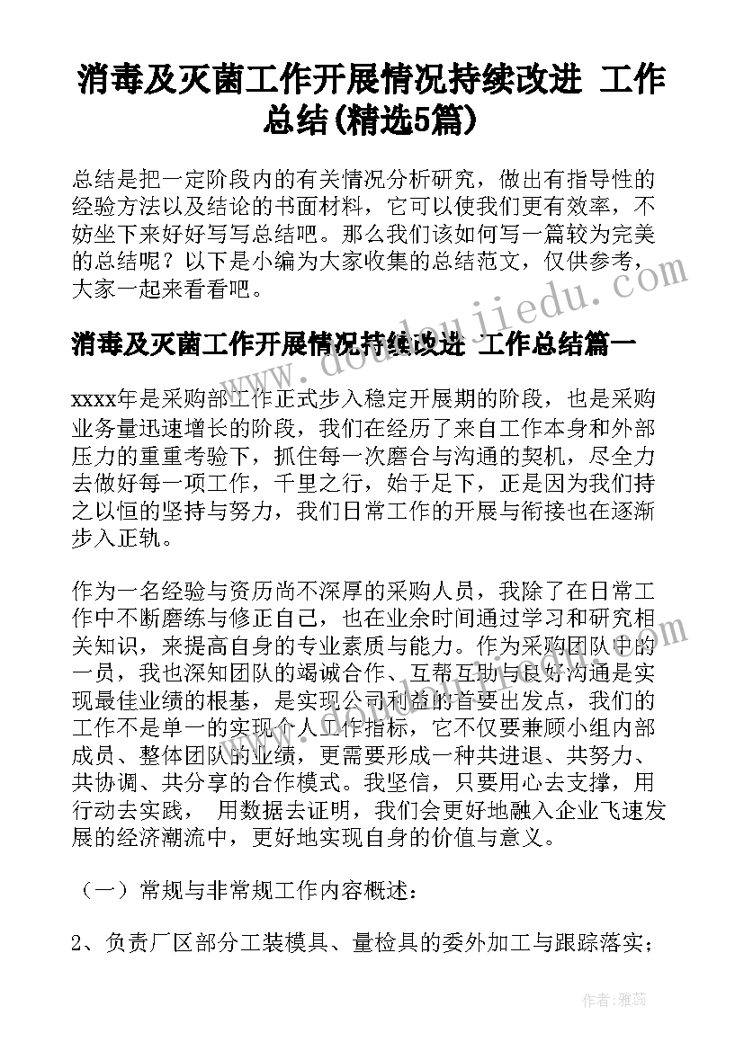 消毒及灭菌工作开展情况持续改进 工作总结(精选5篇)