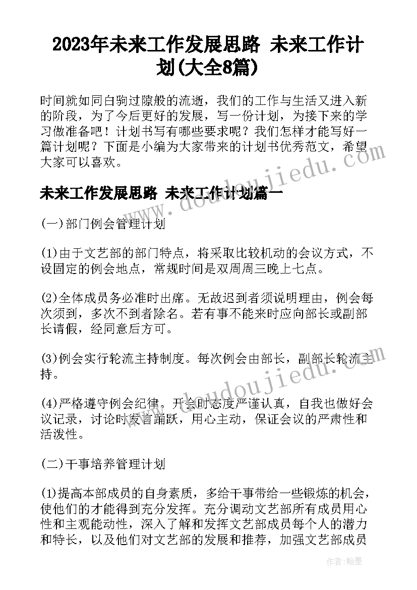 2023年未来工作发展思路 未来工作计划(大全8篇)