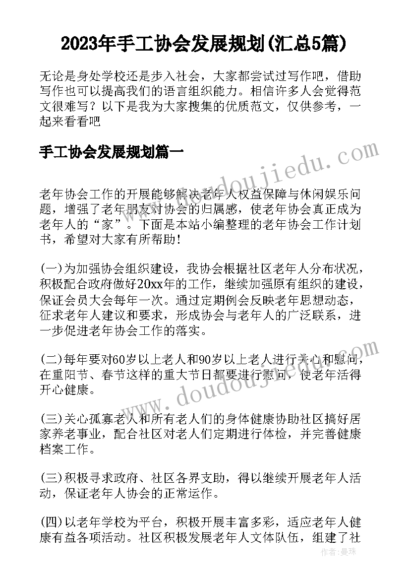 2023年手工协会发展规划(汇总5篇)