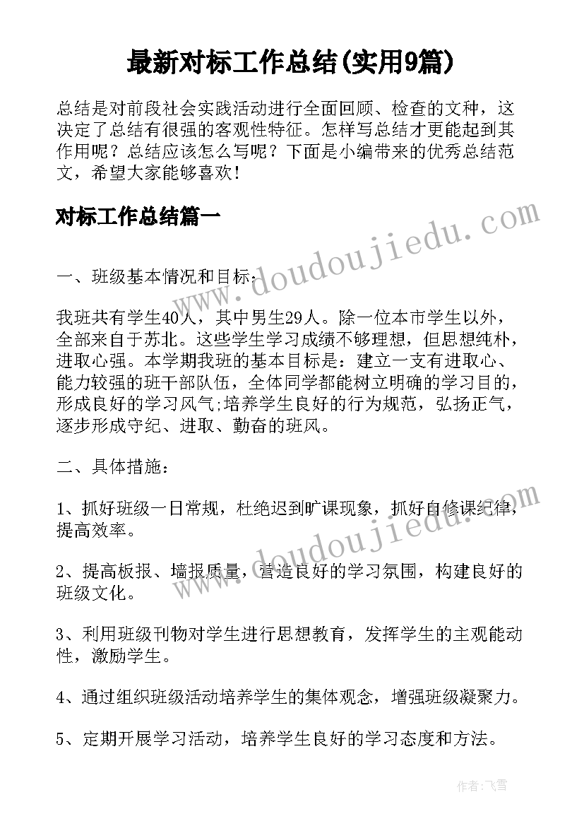 最新对标工作总结(实用9篇)