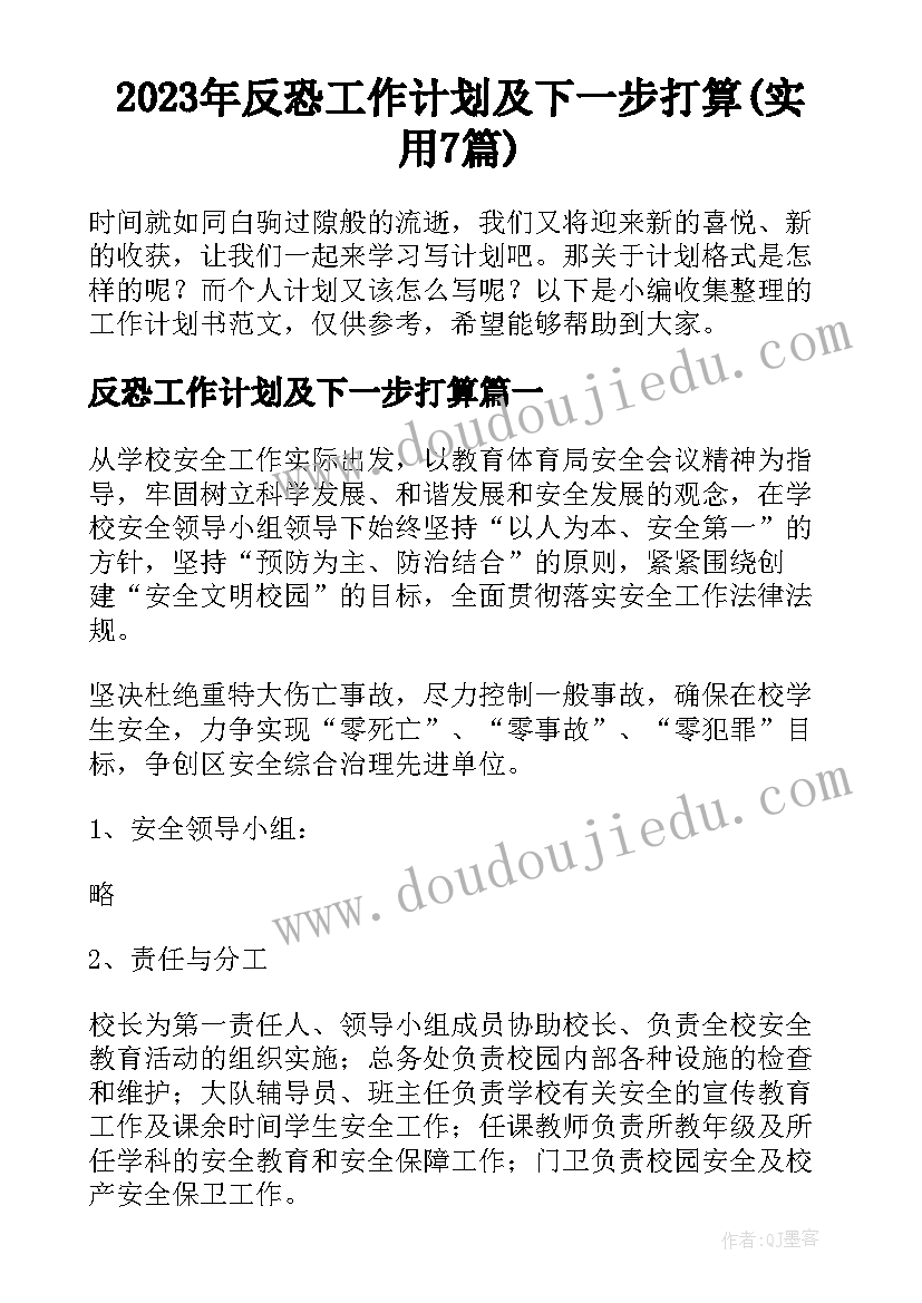 2023年反恐工作计划及下一步打算(实用7篇)