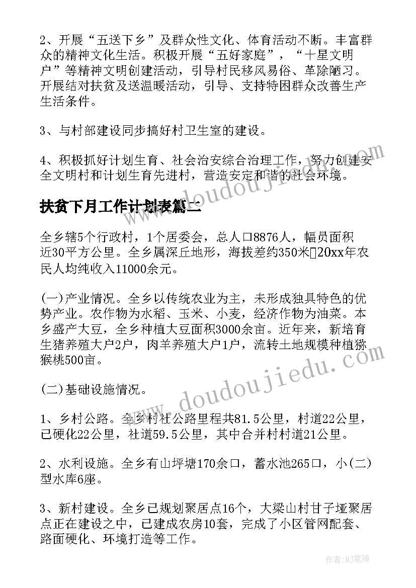 2023年扶贫下月工作计划表(优秀5篇)