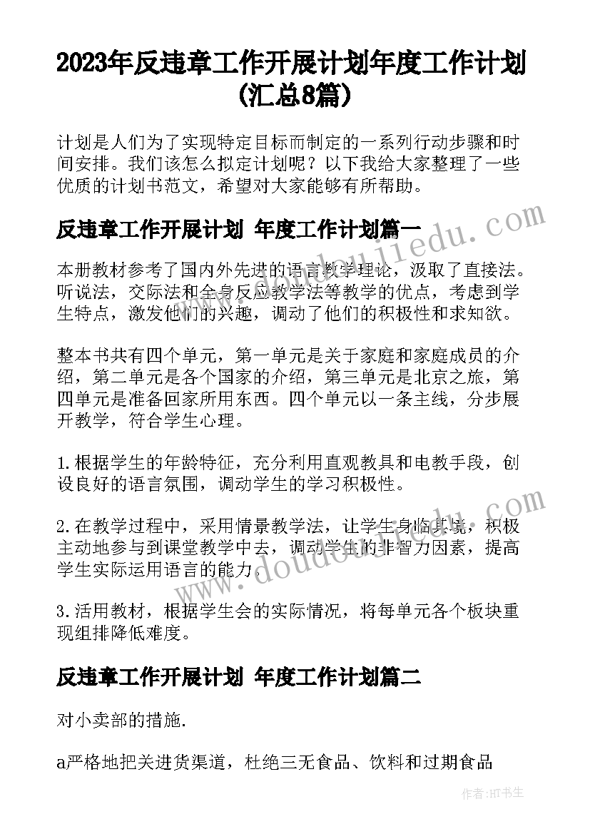 2023年反违章工作开展计划 年度工作计划(汇总8篇)