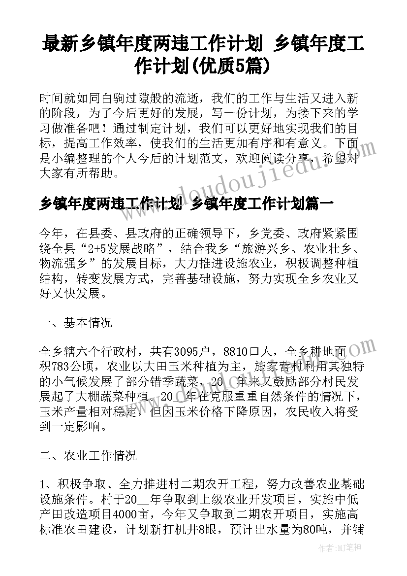 最新乡镇年度两违工作计划 乡镇年度工作计划(优质5篇)