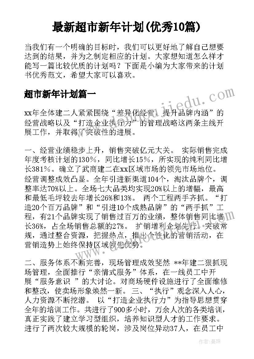 最新超市新年计划(优秀10篇)