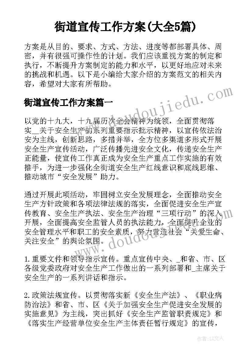 街道宣传工作方案(大全5篇)