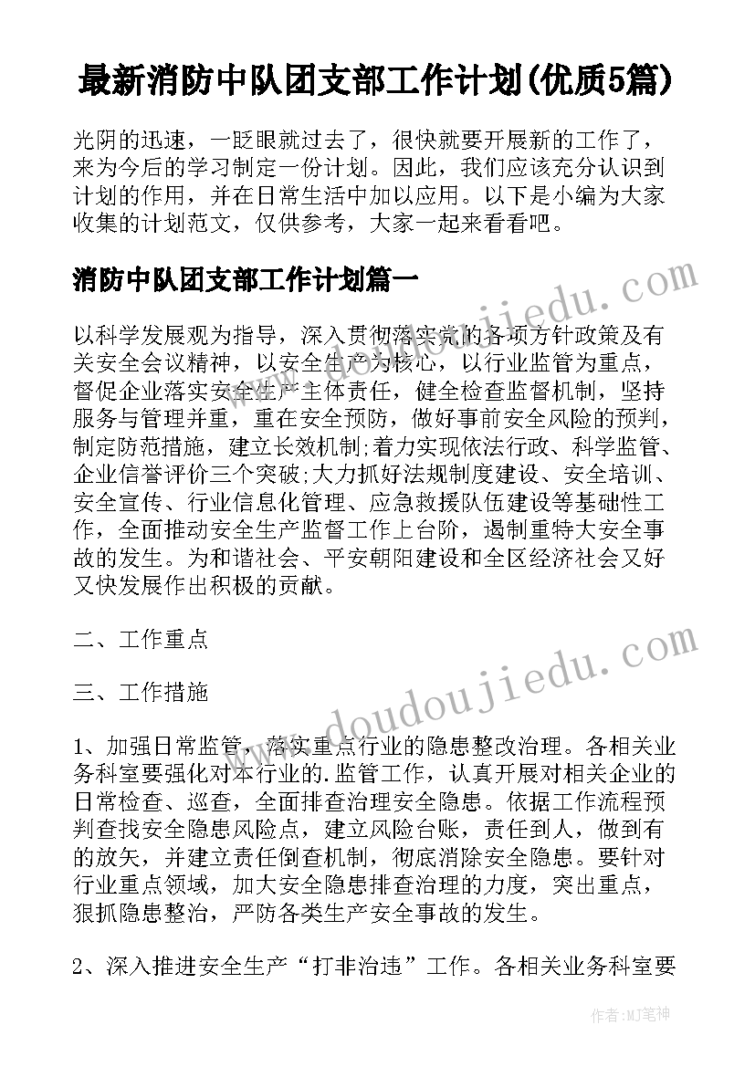 最新消防中队团支部工作计划(优质5篇)