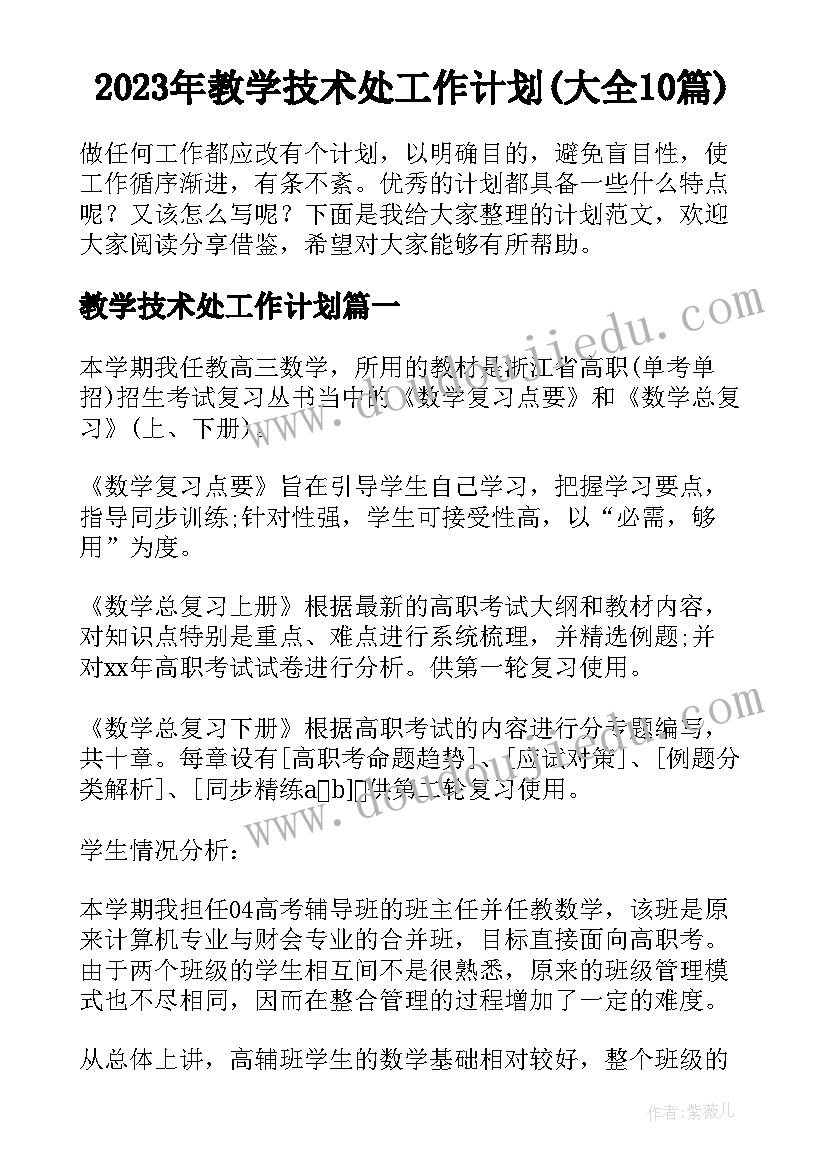 2023年教学技术处工作计划(大全10篇)