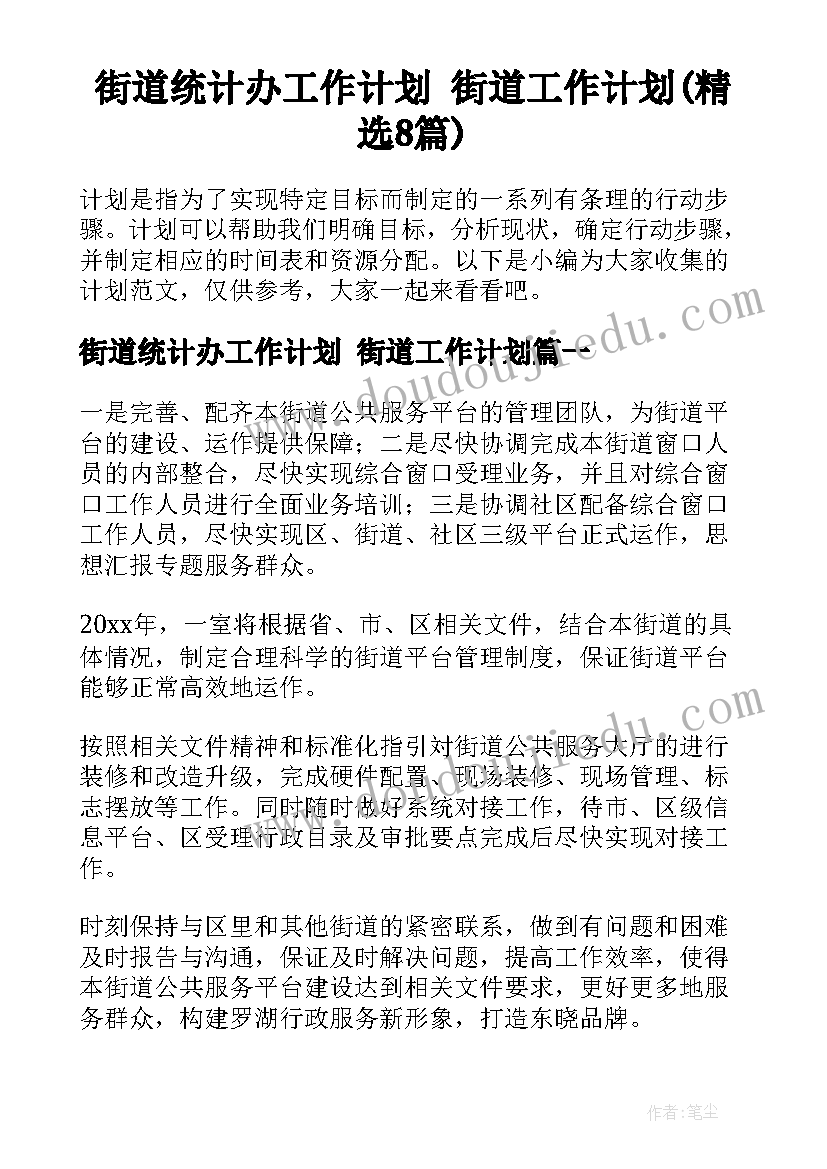 街道统计办工作计划 街道工作计划(精选8篇)