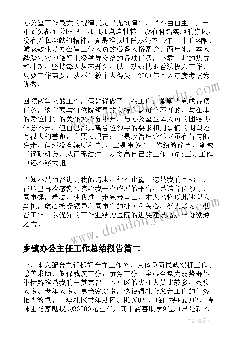 最新乡镇办公主任工作总结报告(汇总7篇)