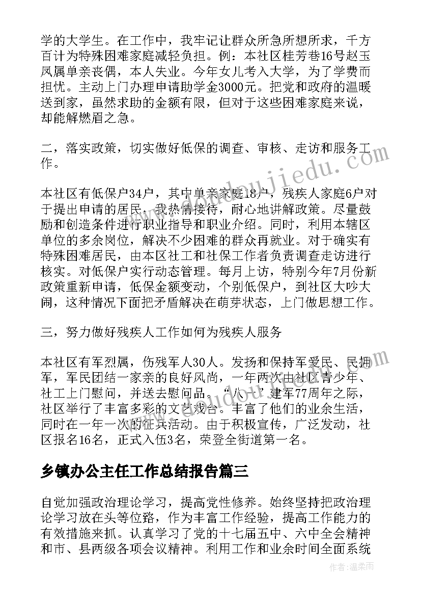 最新乡镇办公主任工作总结报告(汇总7篇)