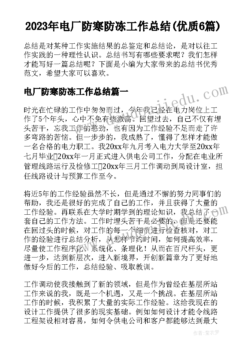 2023年电厂防寒防冻工作总结(优质6篇)