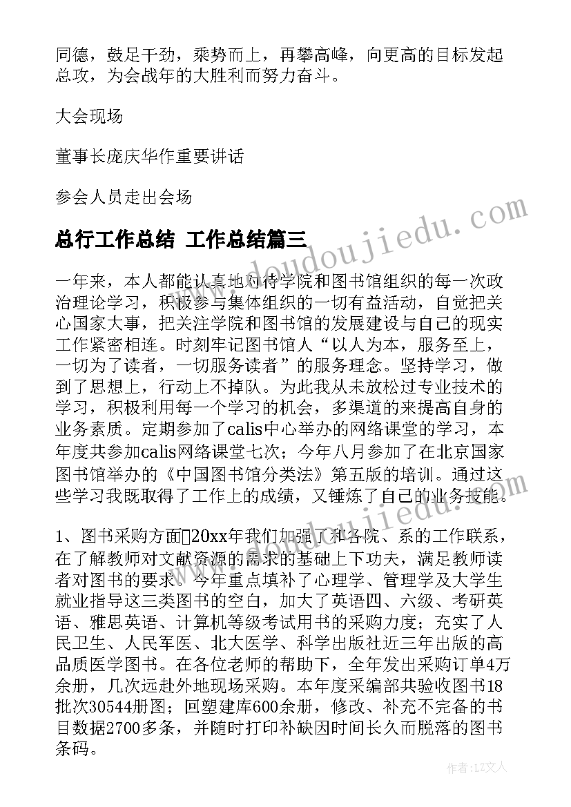 2023年总行工作总结 工作总结(优质5篇)