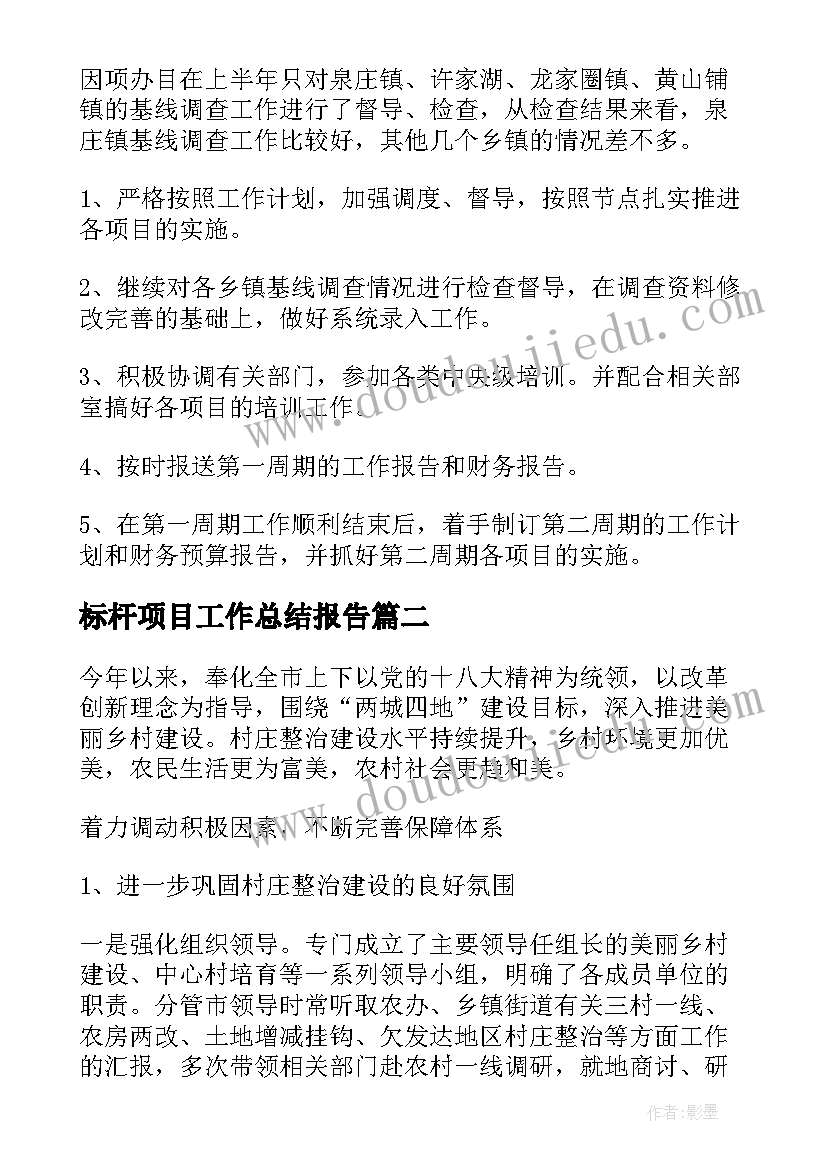 最新标杆项目工作总结报告(大全6篇)