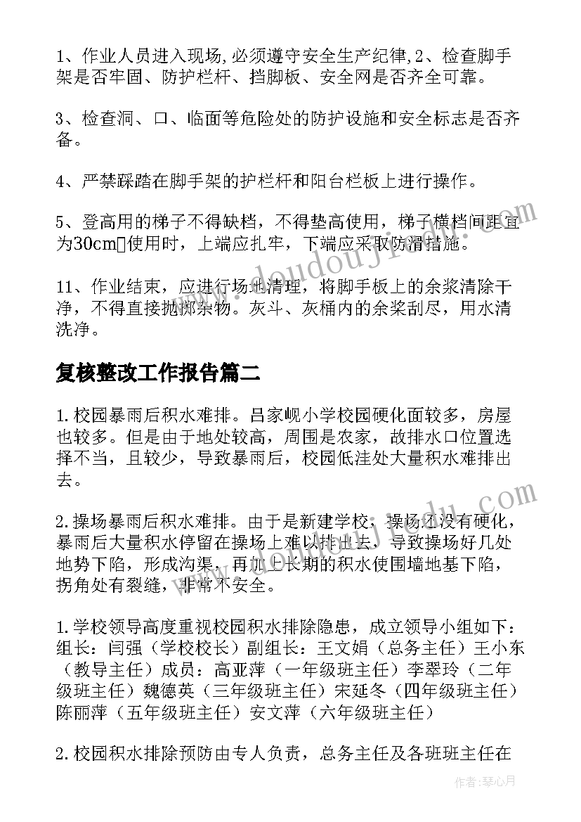 复核整改工作报告(优秀8篇)