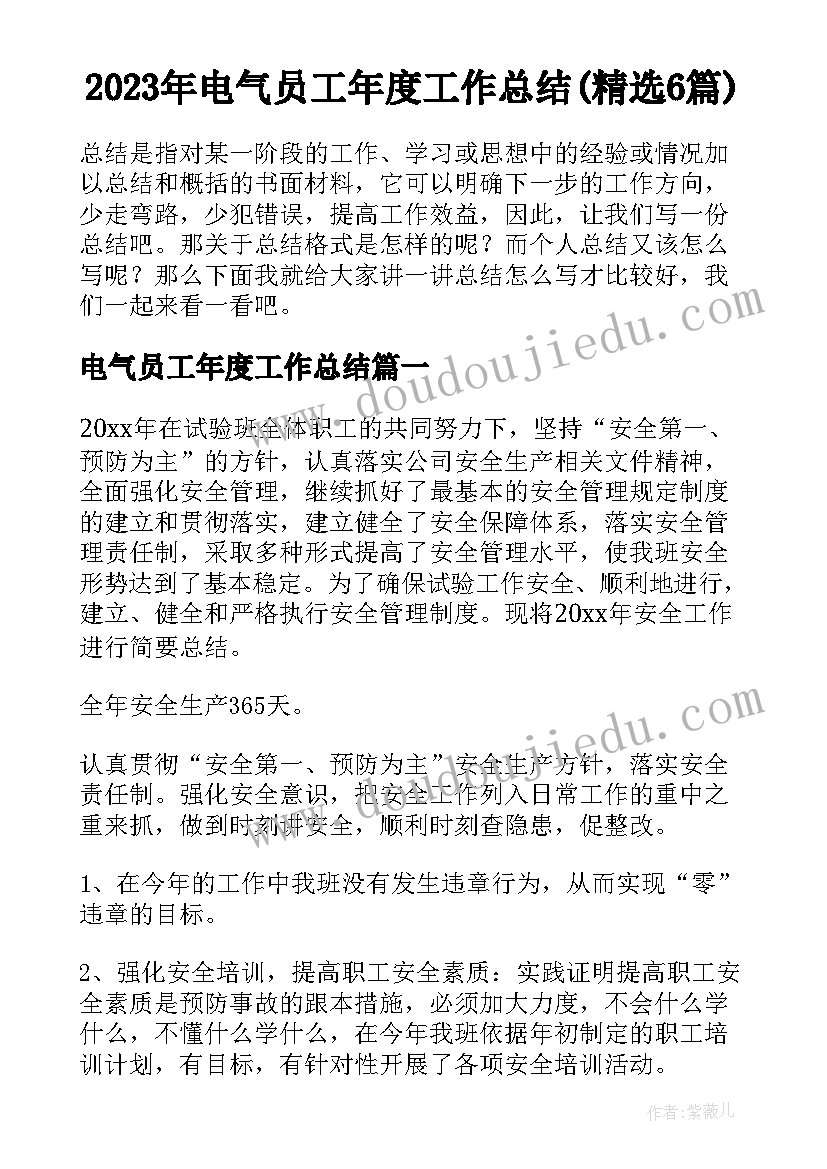 2023年电气员工年度工作总结(精选6篇)