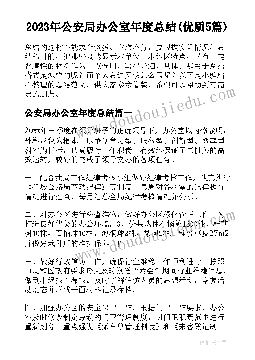 2023年公安局办公室年度总结(优质5篇)