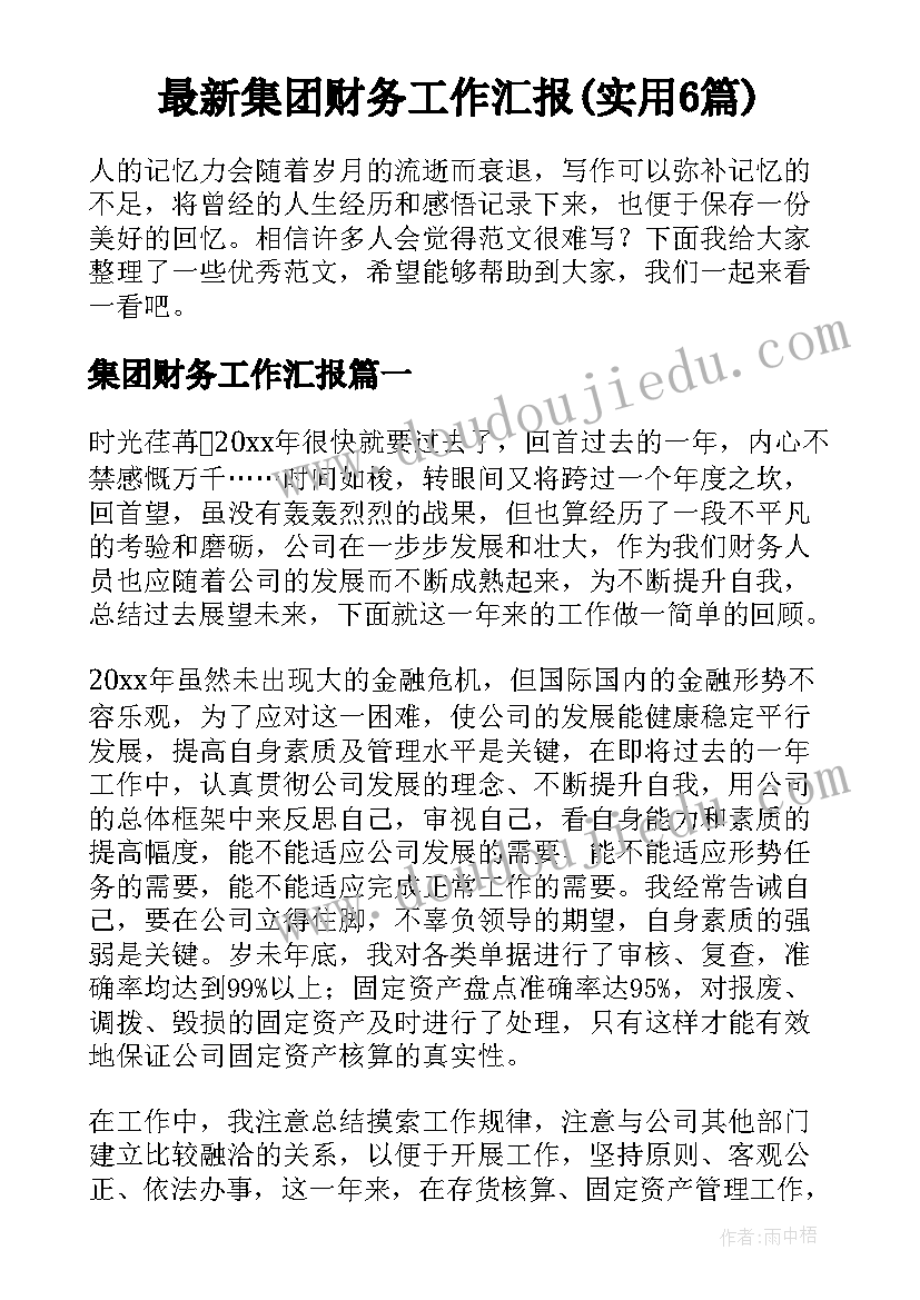 最新集团财务工作汇报(实用6篇)