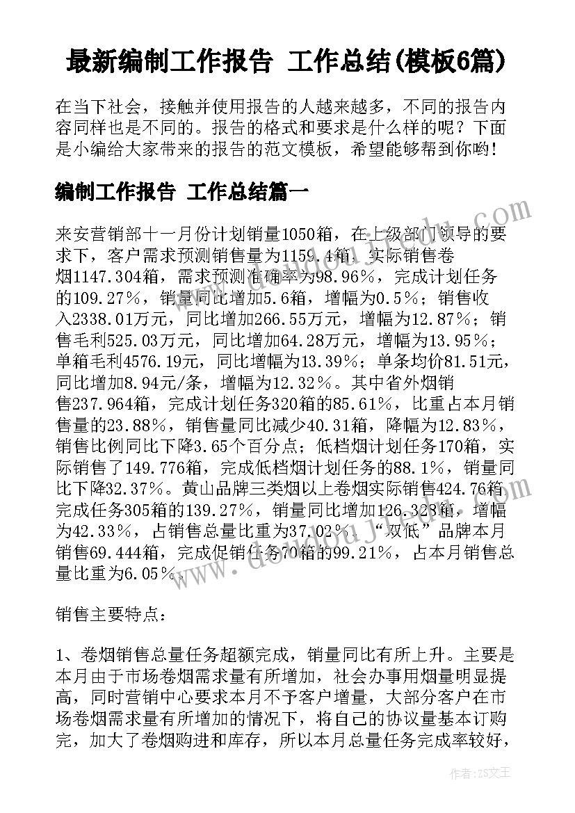 最新编制工作报告 工作总结(模板6篇)