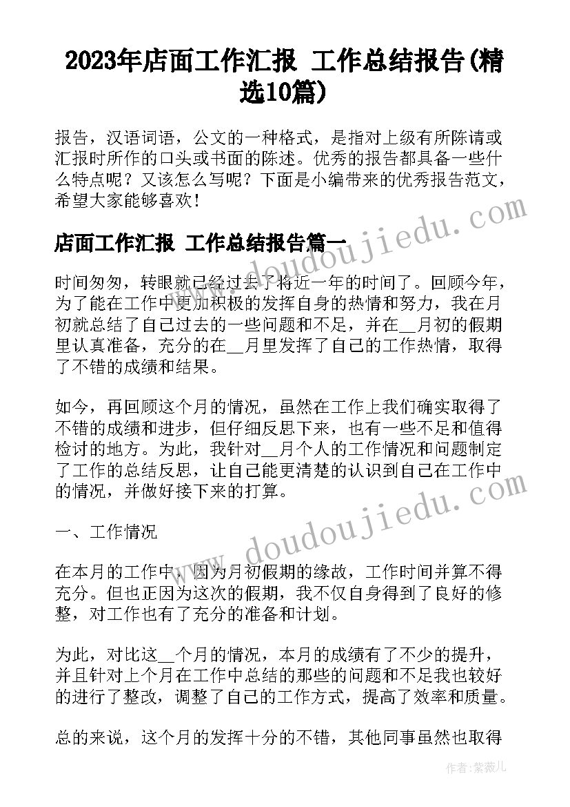 2023年店面工作汇报 工作总结报告(精选10篇)