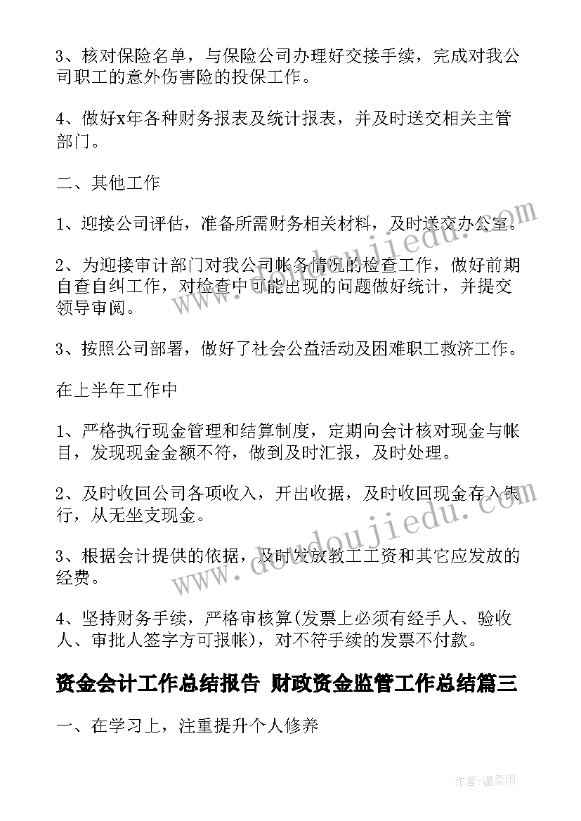 2023年资金会计工作总结报告 财政资金监管工作总结(大全9篇)