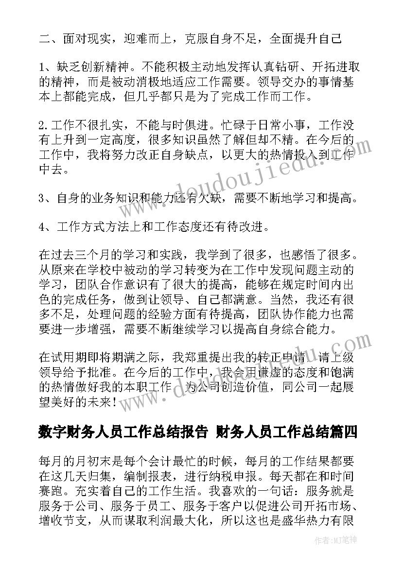 2023年数字财务人员工作总结报告 财务人员工作总结(优秀10篇)