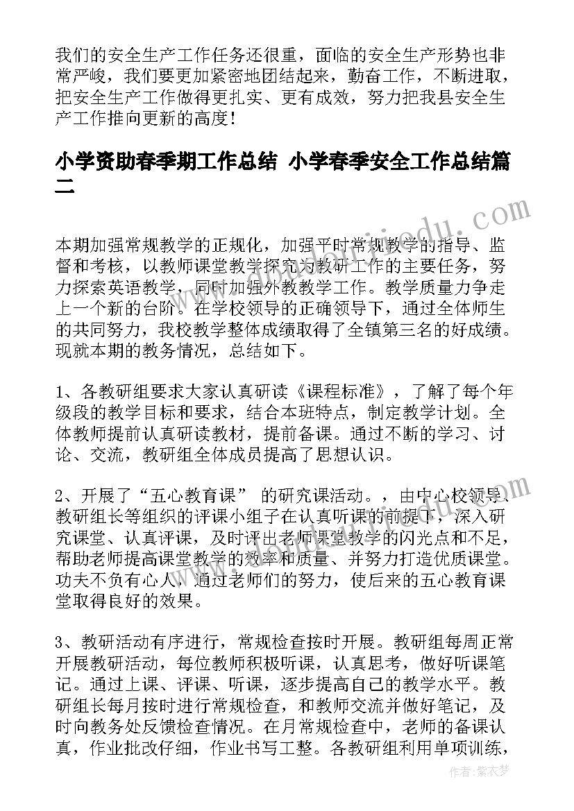 最新小学资助春季期工作总结 小学春季安全工作总结(汇总8篇)