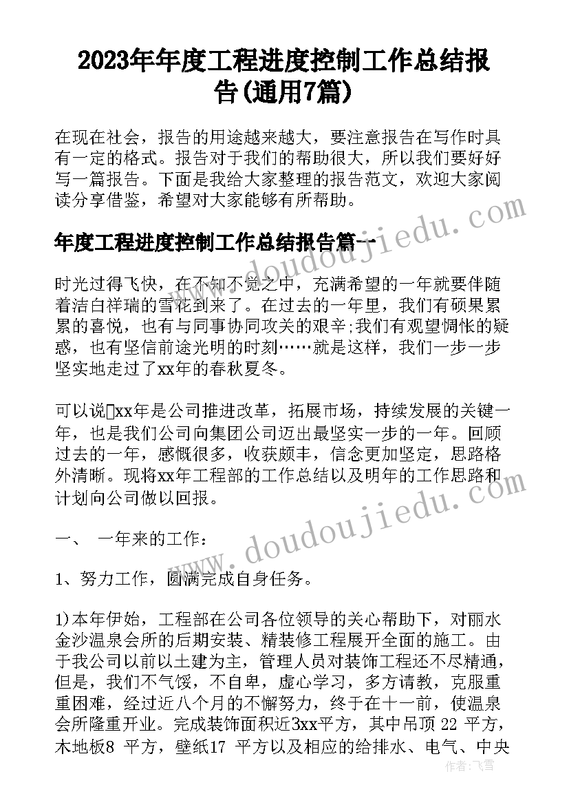 2023年年度工程进度控制工作总结报告(通用7篇)