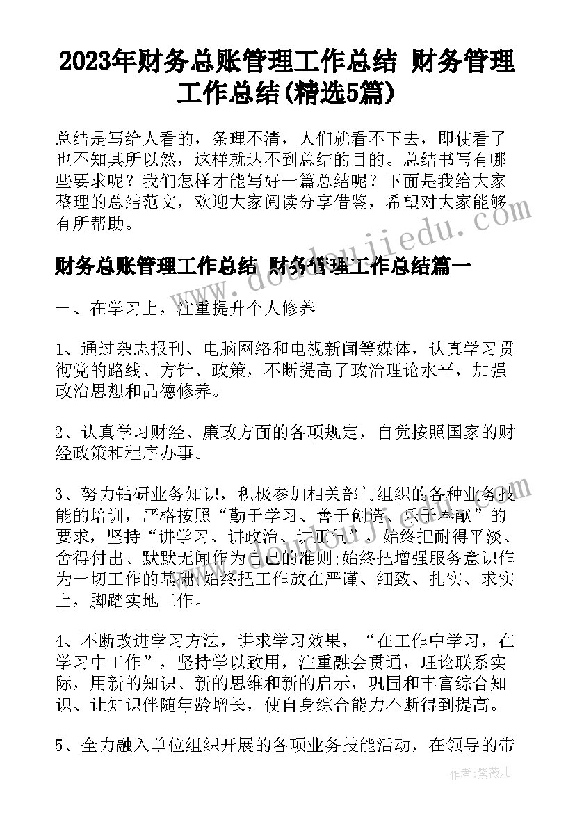 2023年财务总账管理工作总结 财务管理工作总结(精选5篇)