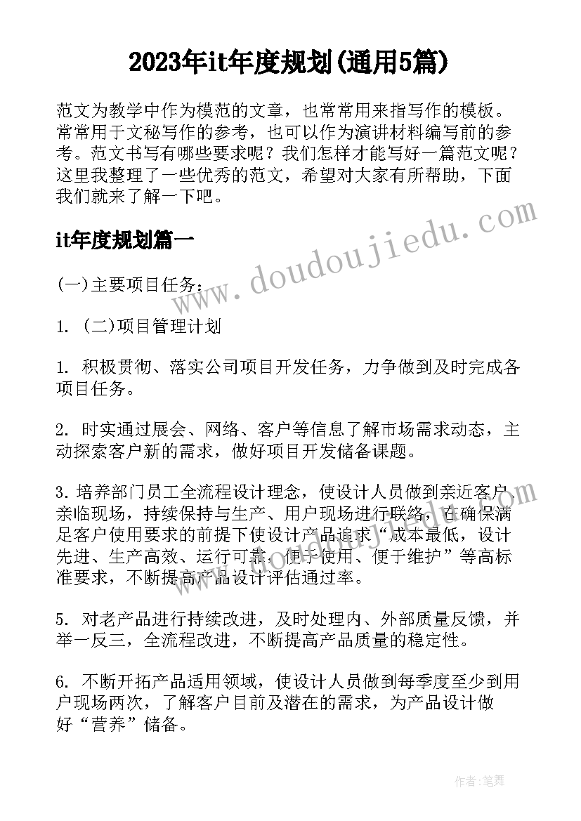 2023年it年度规划(通用5篇)