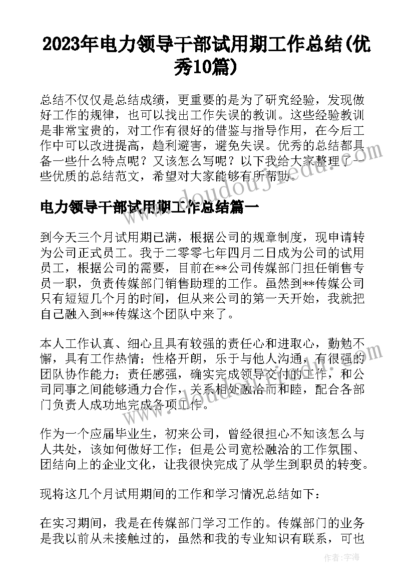 2023年电力领导干部试用期工作总结(优秀10篇)