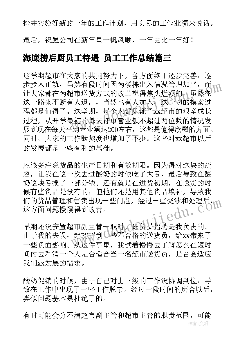 2023年海底捞后厨员工待遇 员工工作总结(实用5篇)