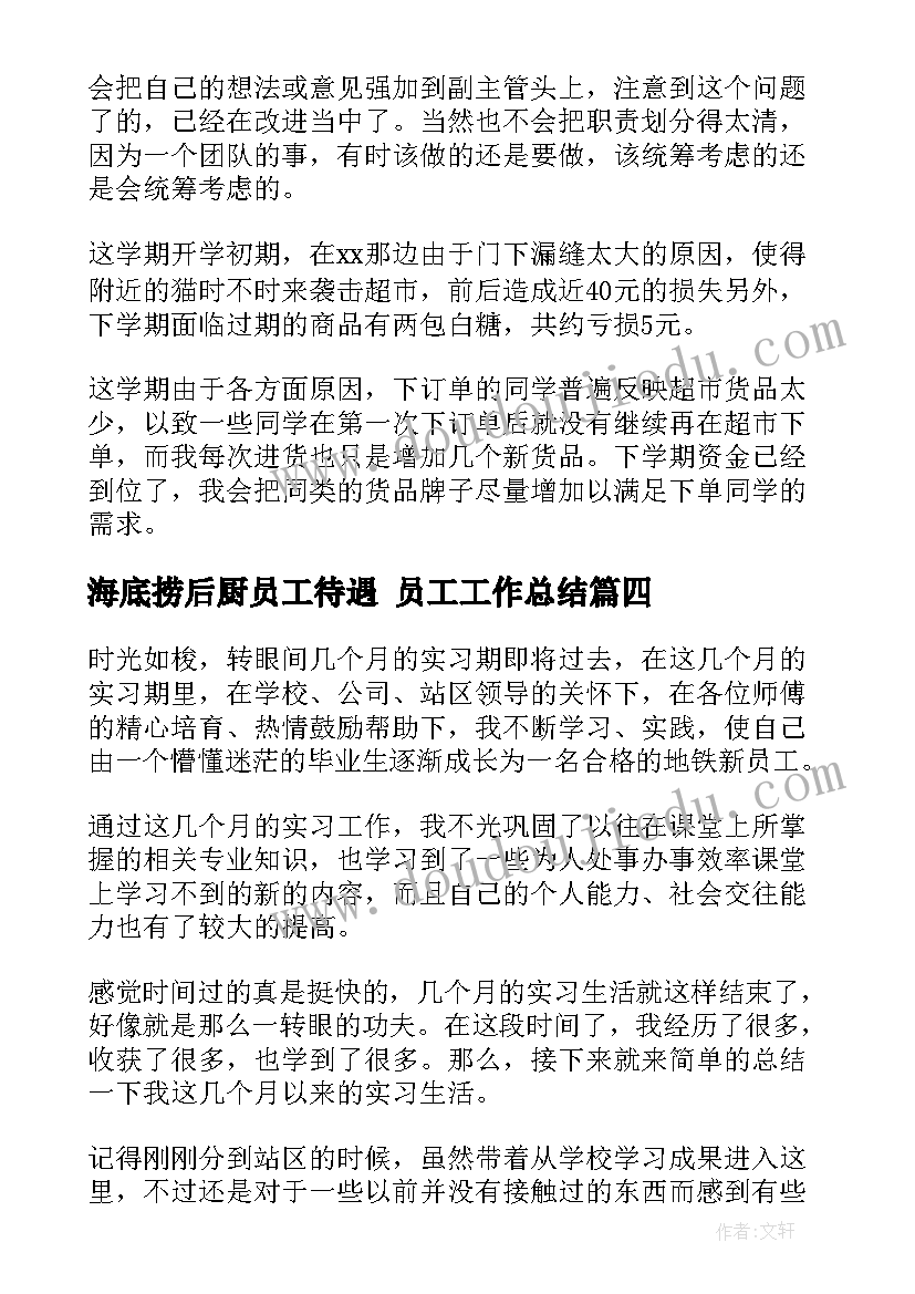 2023年海底捞后厨员工待遇 员工工作总结(实用5篇)