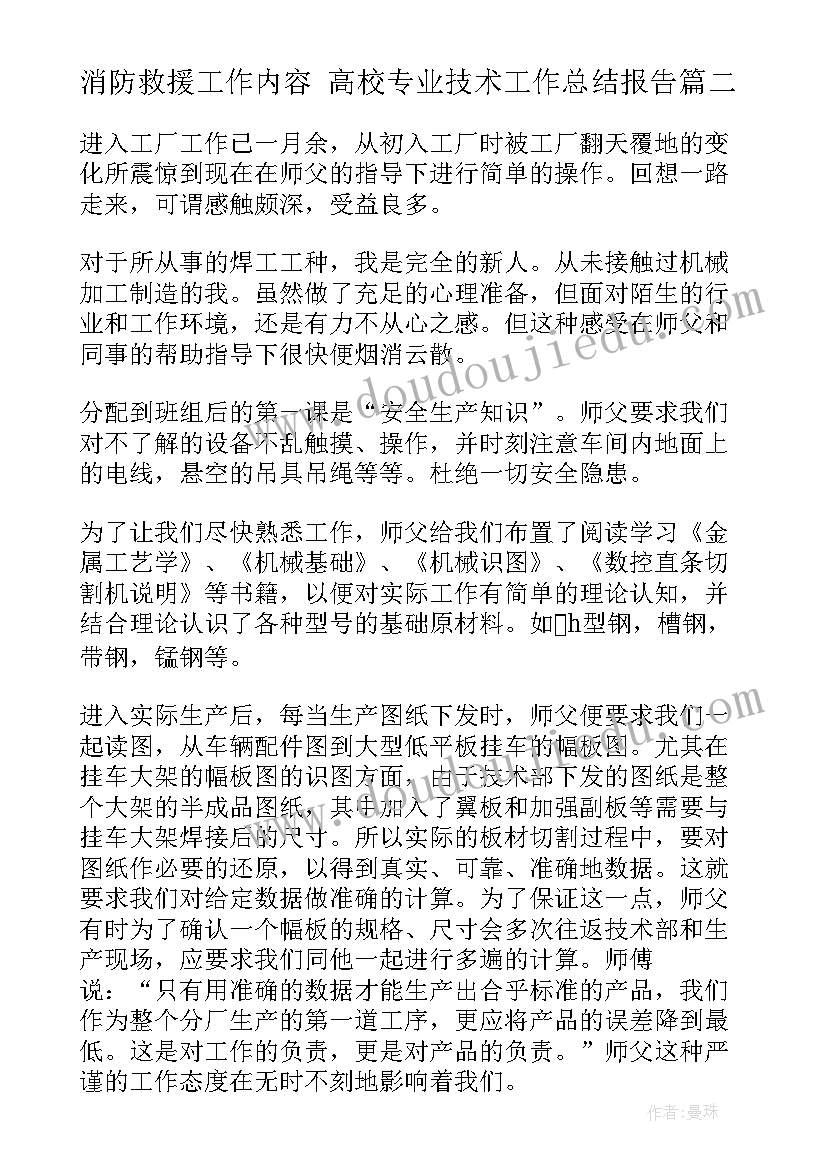 消防救援工作内容 高校专业技术工作总结报告(优质8篇)