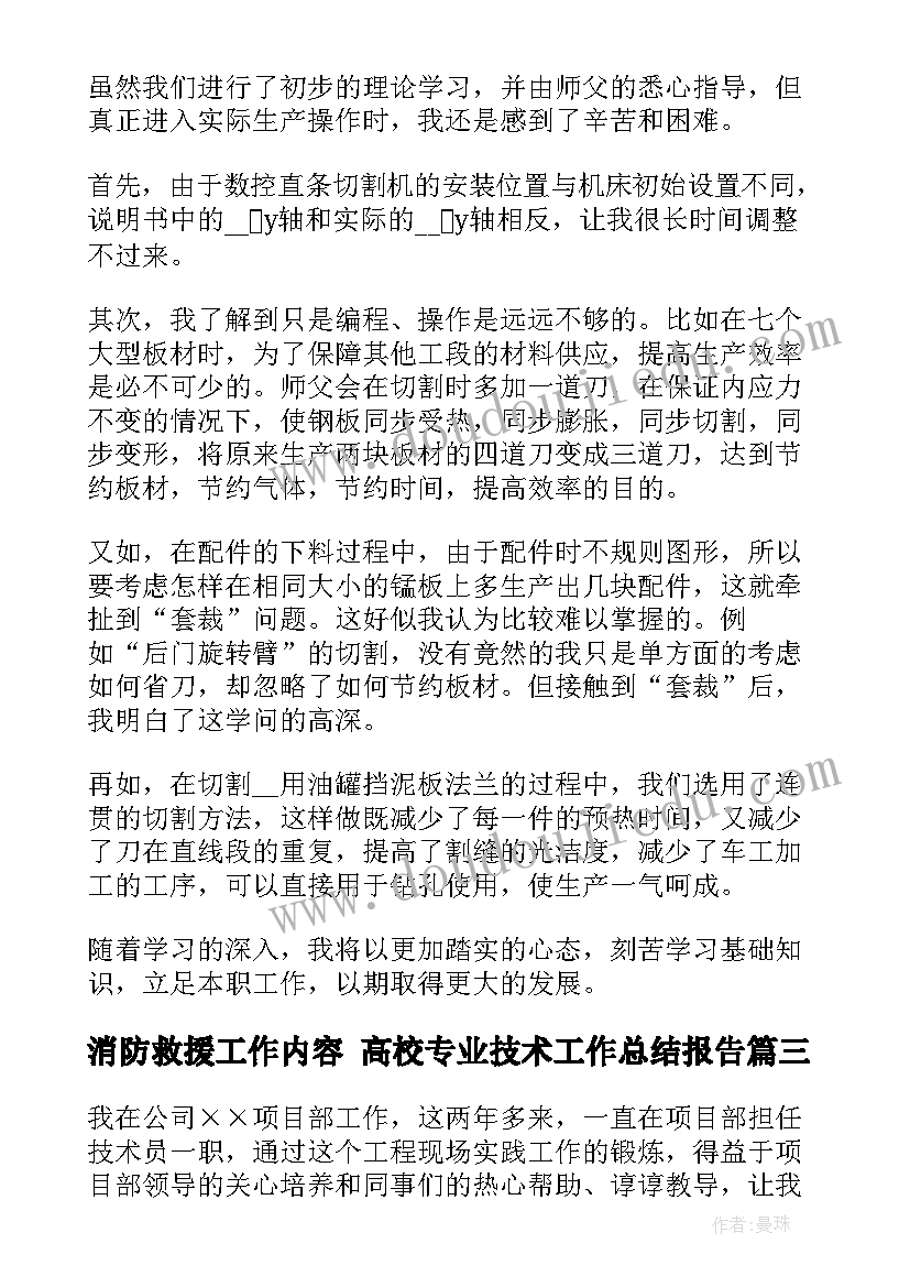 消防救援工作内容 高校专业技术工作总结报告(优质8篇)