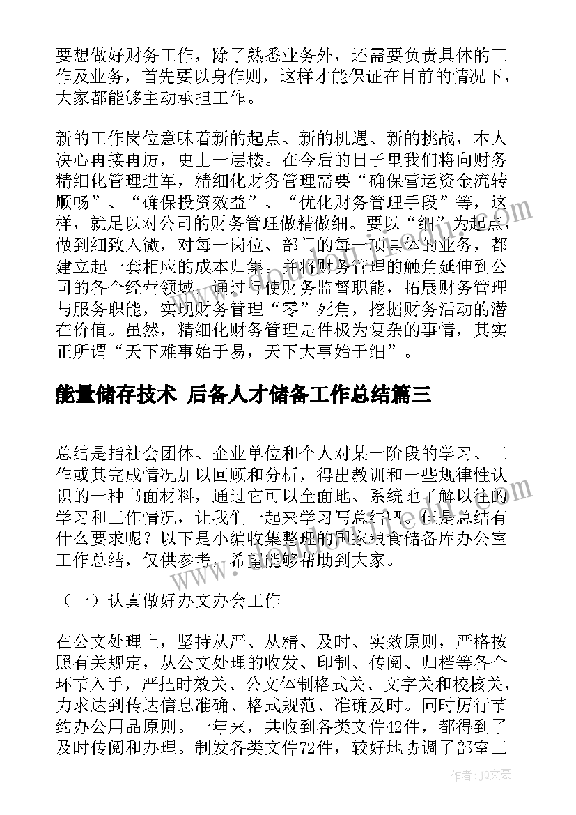 能量储存技术 后备人才储备工作总结(优质10篇)