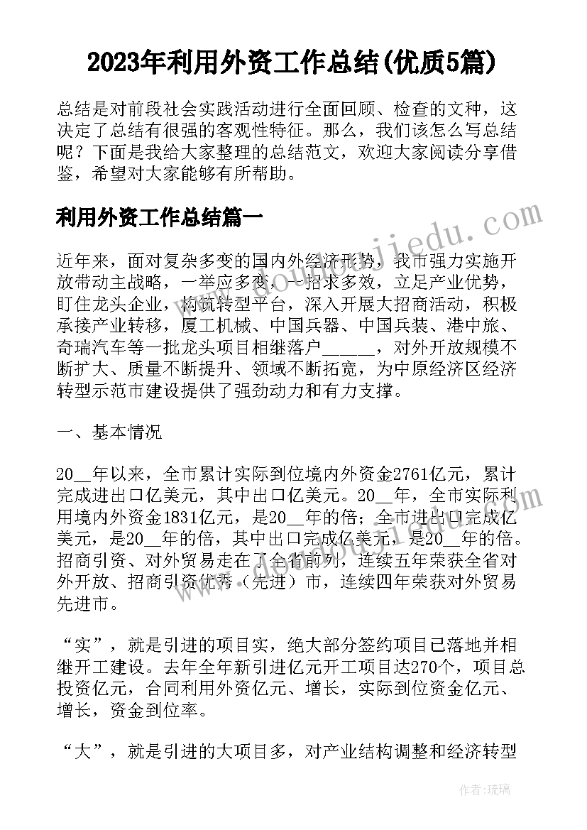 2023年利用外资工作总结(优质5篇)