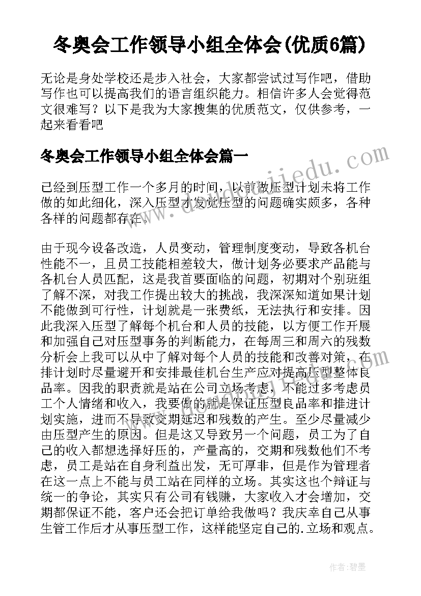 冬奥会工作领导小组全体会(优质6篇)