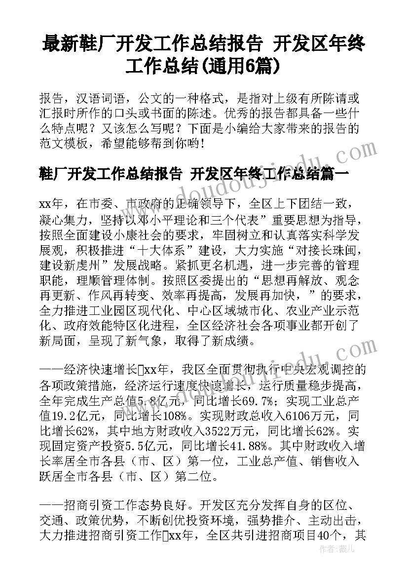 最新鞋厂开发工作总结报告 开发区年终工作总结(通用6篇)