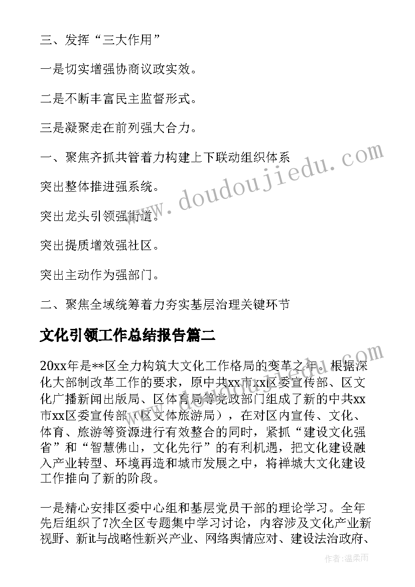 2023年文化引领工作总结报告(优秀5篇)