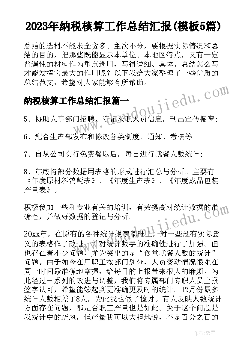 2023年纳税核算工作总结汇报(模板5篇)