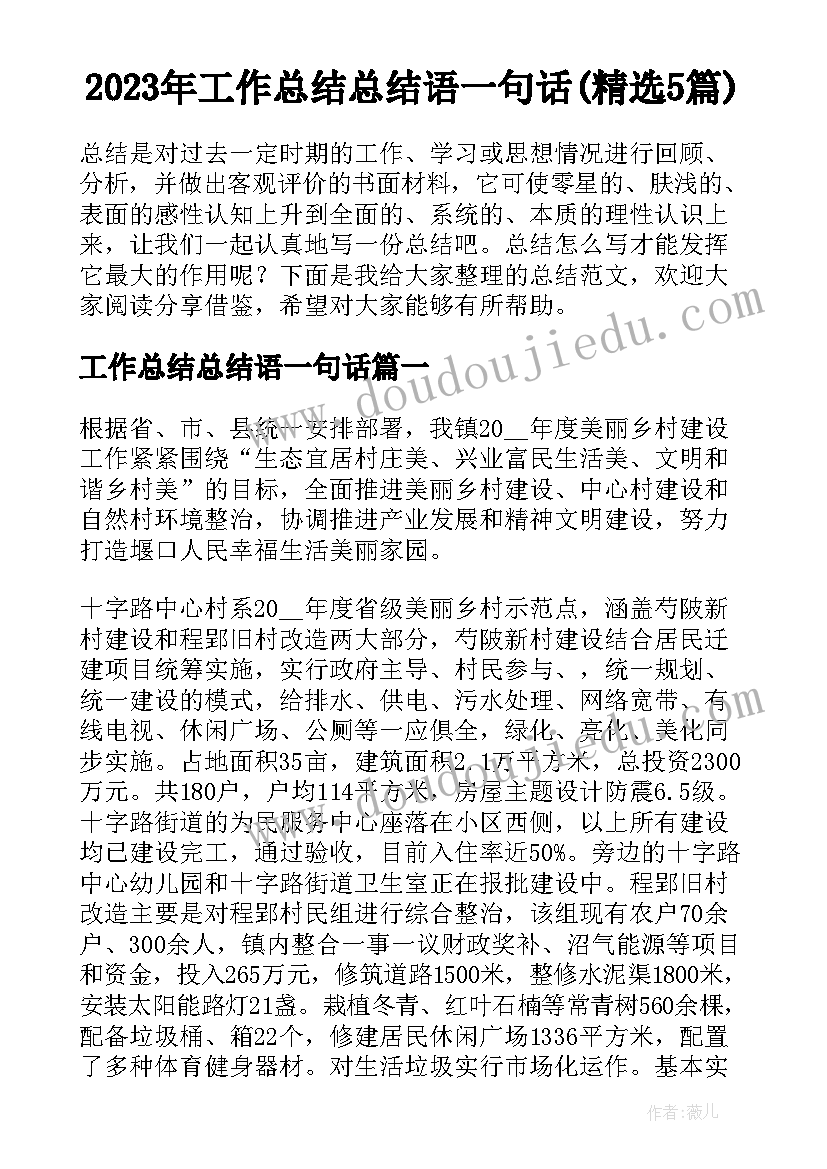 2023年工作总结总结语一句话(精选5篇)