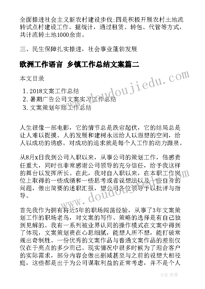 2023年欧洲工作语言 乡镇工作总结文案(精选8篇)