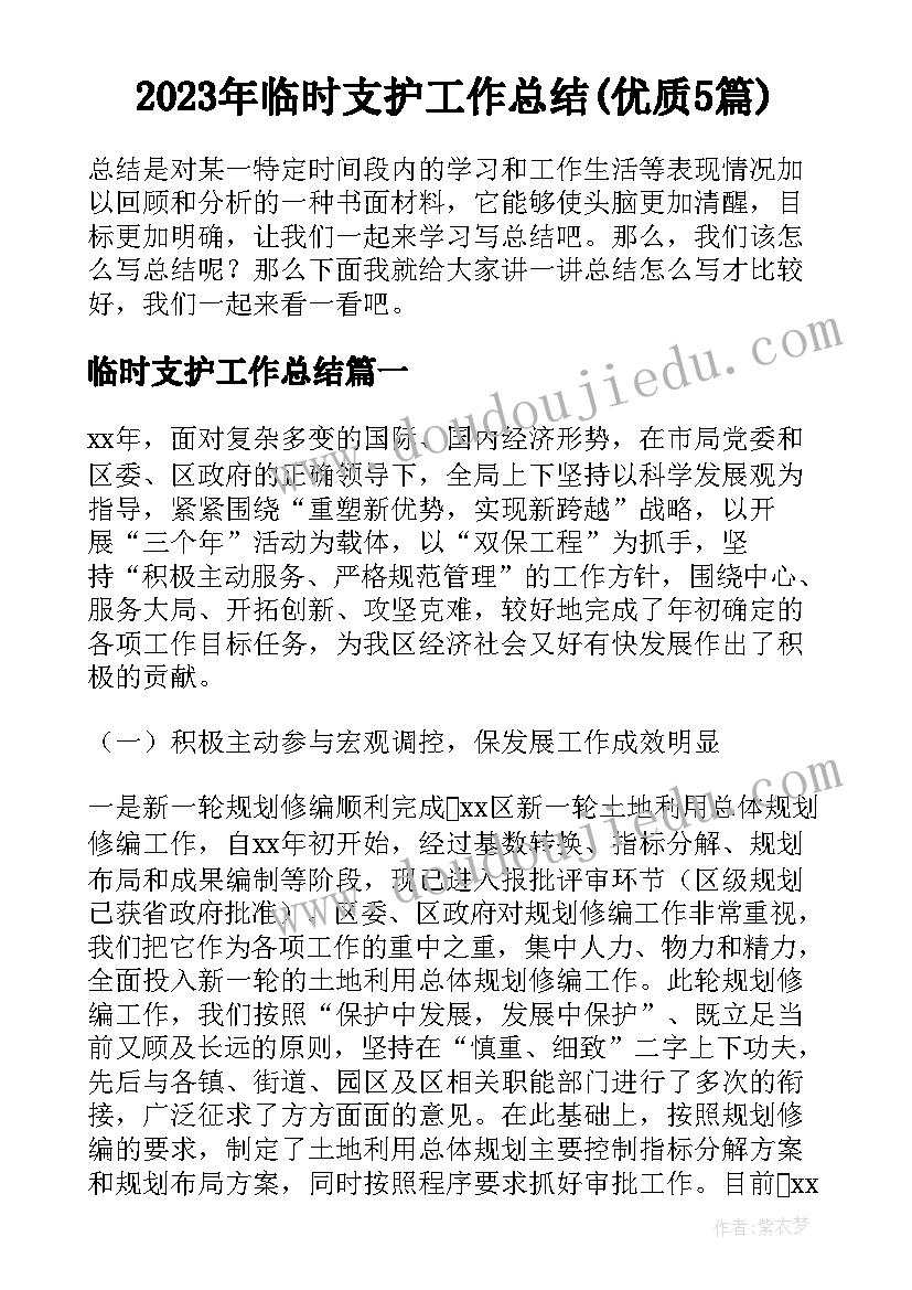 2023年临时支护工作总结(优质5篇)