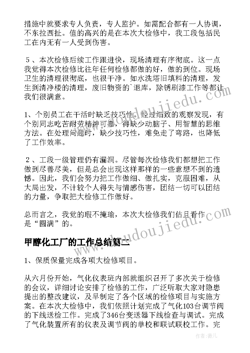 甲醇化工厂的工作总结(精选6篇)