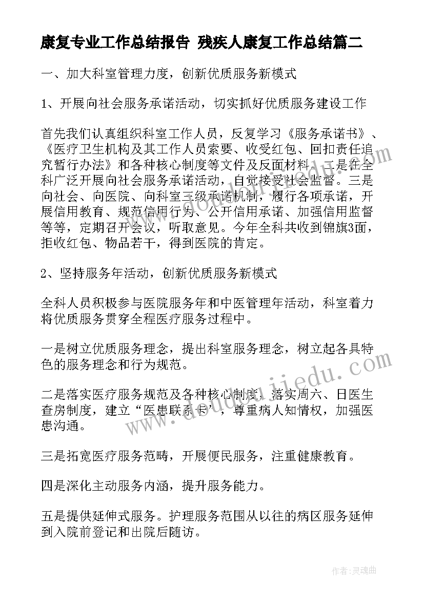 2023年康复专业工作总结报告 残疾人康复工作总结(优秀10篇)