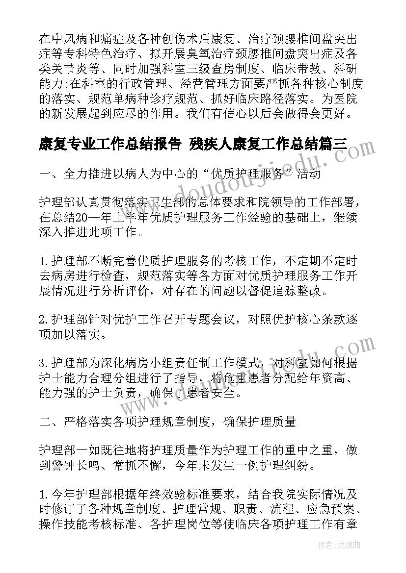 2023年康复专业工作总结报告 残疾人康复工作总结(优秀10篇)